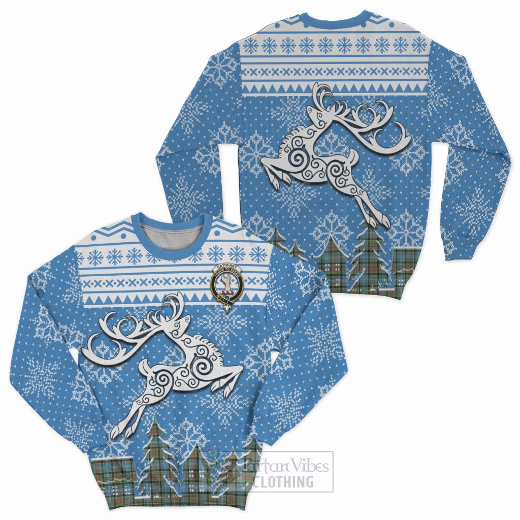 Tartan Vibes Clothing Cathcart Clan Christmas Sweatshirt Celtic Reindeer Style