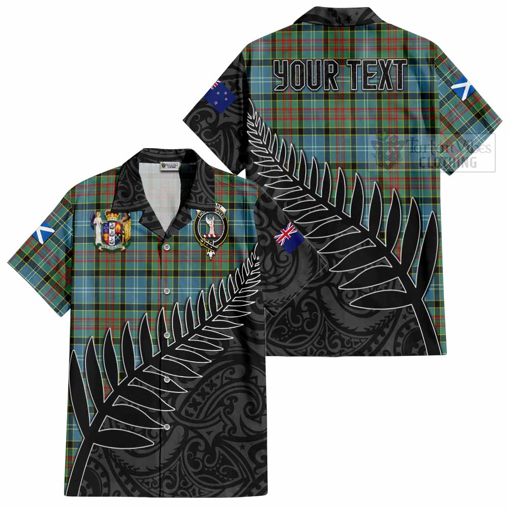 Tartan Vibes Clothing Cathcart Crest Tartan Short Sleeve Button Shirt with New Zealand Silver Fern Half Style