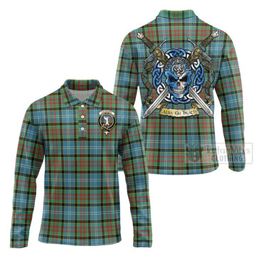 Cathcart Tartan Long Sleeve Polo Shirt with Family Crest Celtic Skull Style