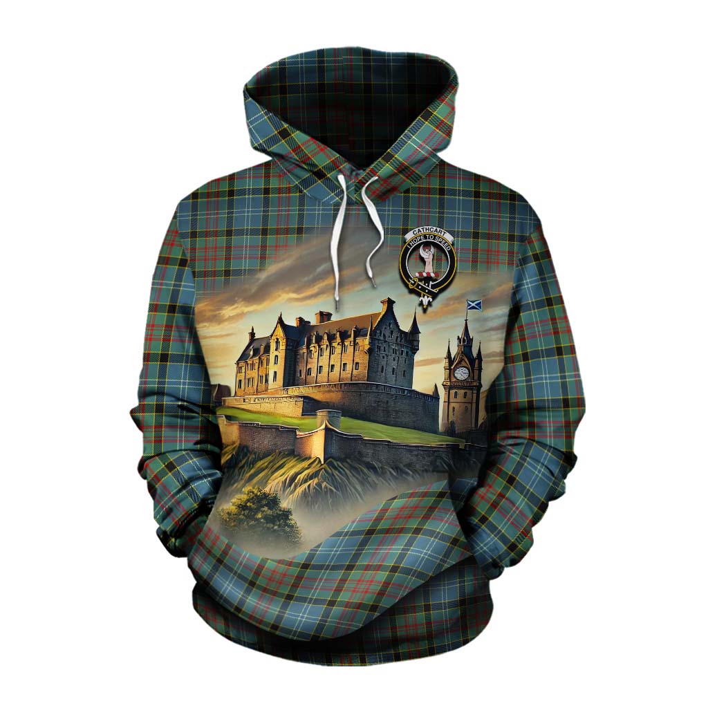 Cathcart Tartan Family Crest Cotton Hoodie with Scottish Ancient Castle Style Pullover Hoodie XS - Tartan Vibes Clothing