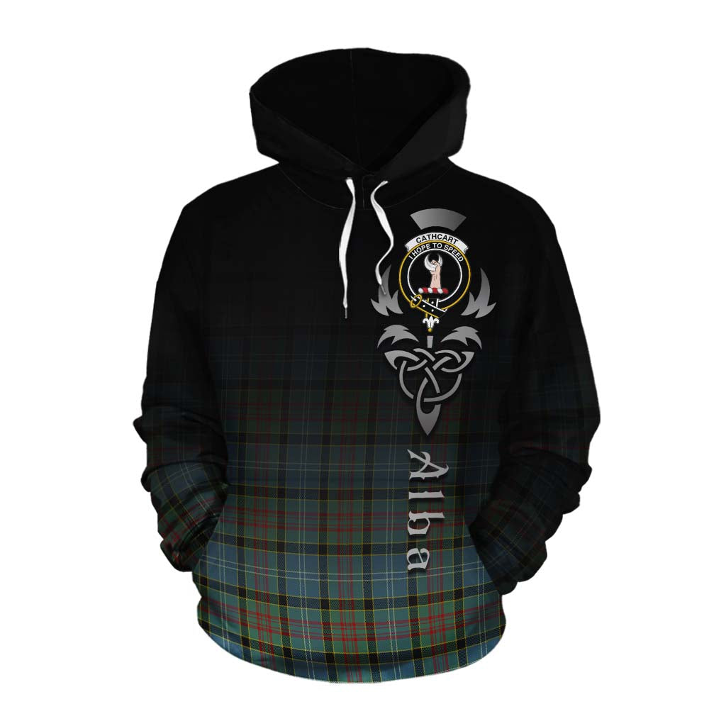 Tartan Vibes Clothing Cathcart Tartan Cotton Hoodie Featuring Alba Gu Brath Family Crest Celtic Inspired