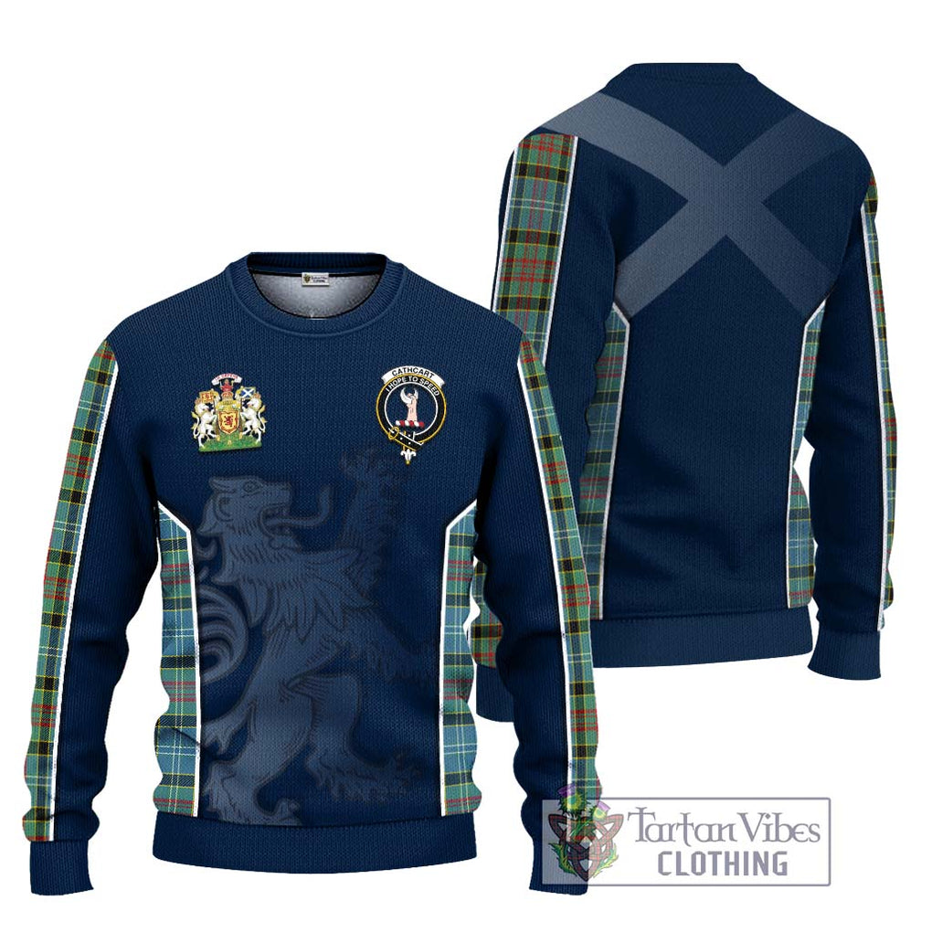 Cathcart Tartan Knitted Sweater with Family Crest and Lion Rampant Vibes Sport Style Unisex - Tartan Vibes Clothing