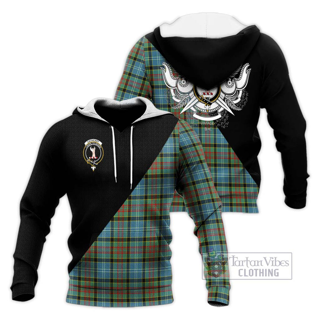 Cathcart Tartan Knitted Hoodie with Family Crest and Military Logo Style Unisex Knitted Pullover Hoodie - Tartanvibesclothing Shop