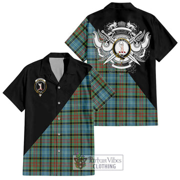 Cathcart Tartan Short Sleeve Button Shirt with Family Crest and Military Logo Style