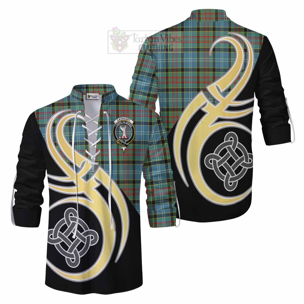 Tartan Vibes Clothing Cathcart Tartan Ghillie Kilt Shirt with Family Crest and Celtic Symbol Style