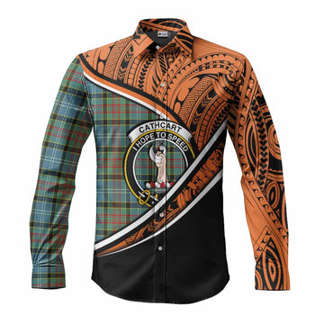 Cathcart Crest Tartan Long Sleeve Button Shirt with Polynesian Vibes Style - Orange Version