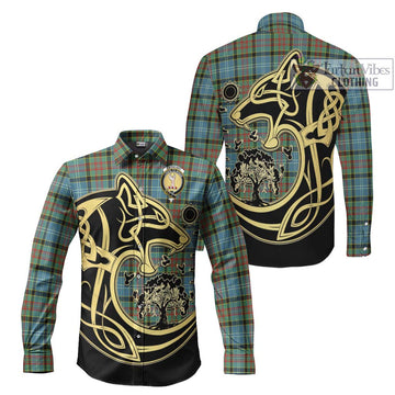 Cathcart Tartan Long Sleeve Button Shirt with Family Crest Celtic Wolf Style