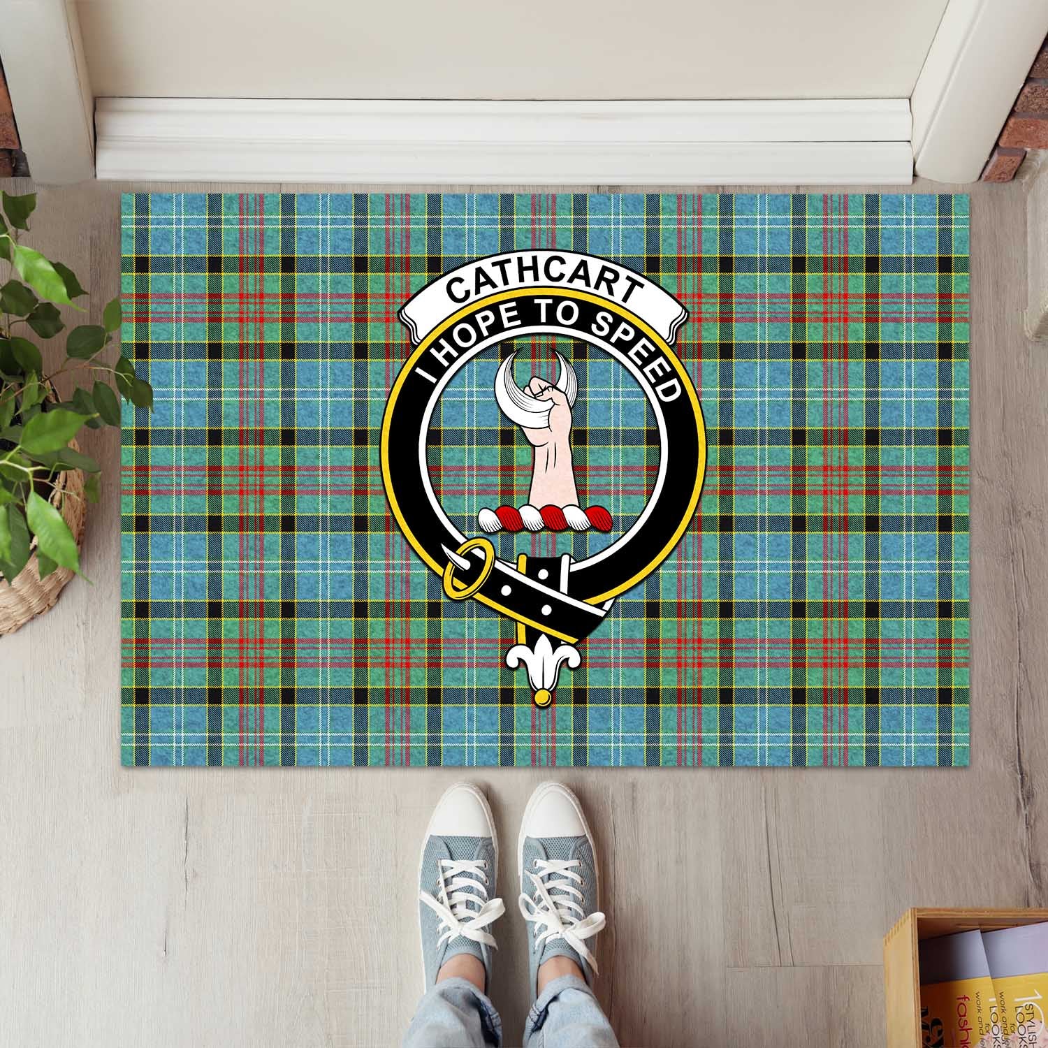 Cathcart Tartan Door Mat with Family Crest - Tartanvibesclothing