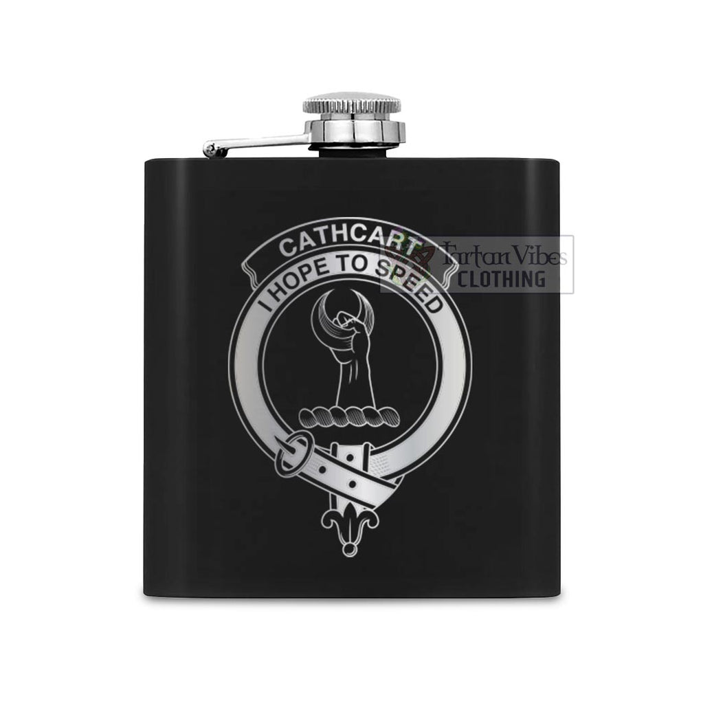 Tartan Vibes Clothing Cathcart Crest Hip Flask Set 7oz Black Stainless Steel with A Gift Box