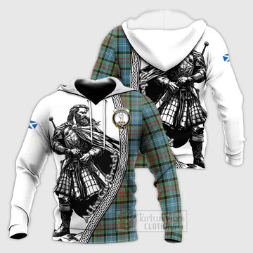 Cathcart Tartan Clan Crest Knitted Hoodie with Highlander Warrior Celtic Style