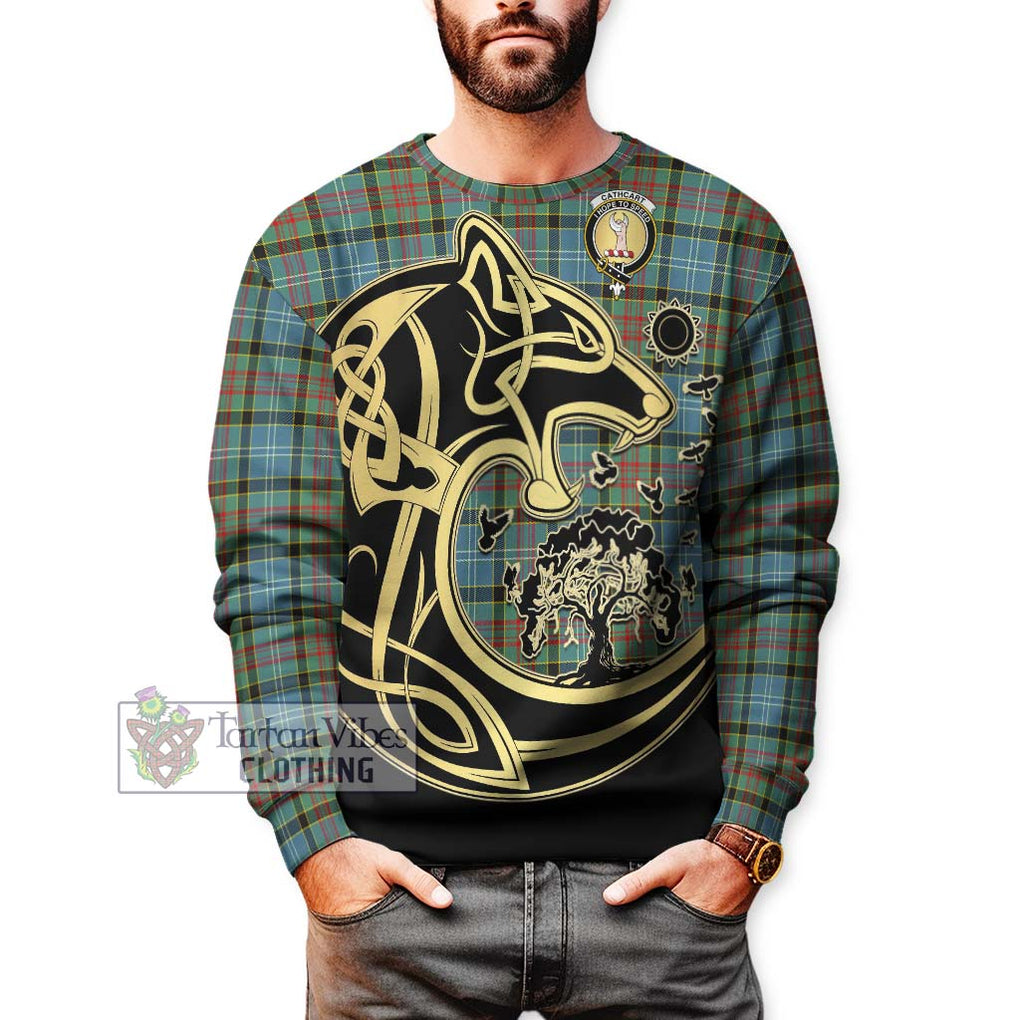 Cathcart Tartan Sweatshirt with Family Crest Celtic Wolf Style Unisex - Tartan Vibes Clothing