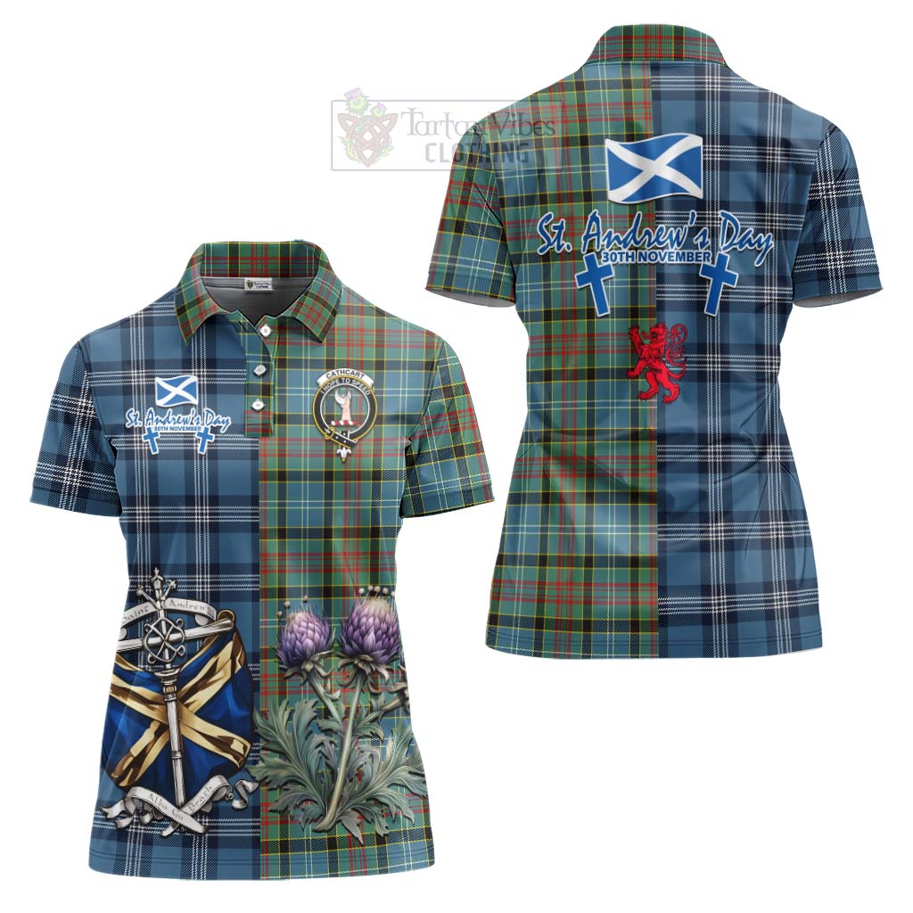 Tartan Vibes Clothing Cathcart Tartan Women's Polo Shirt Happy St. Andrew's Day Half Tartan Style