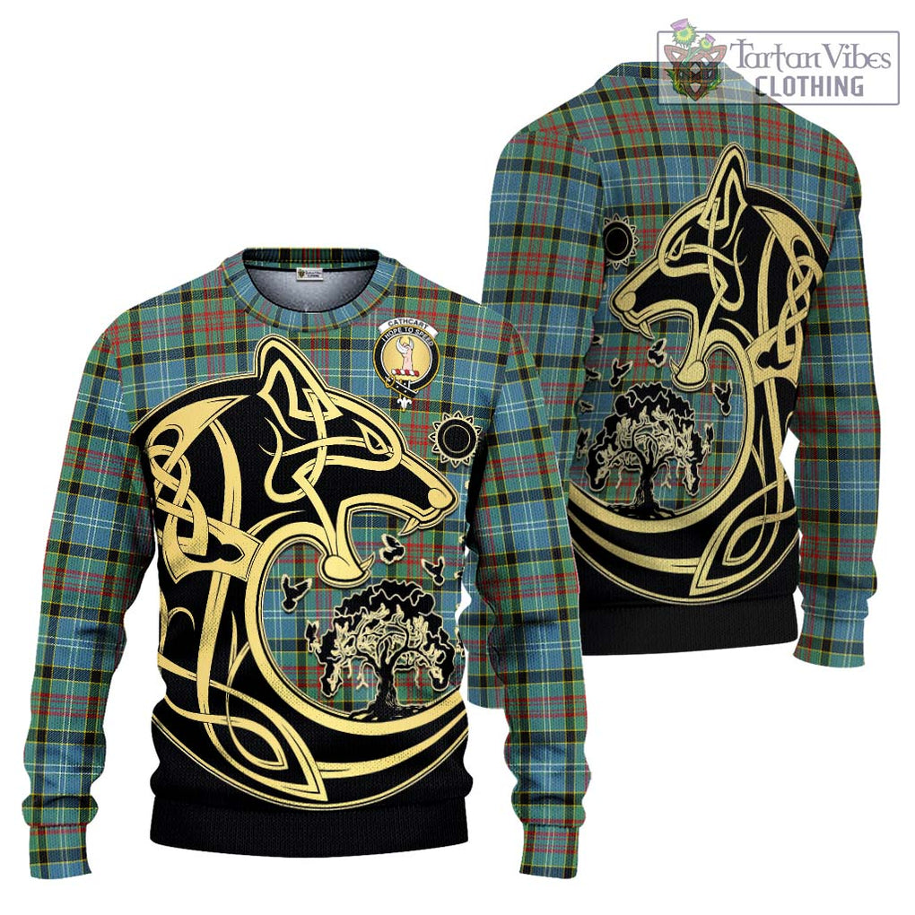 Cathcart Tartan Knitted Sweater with Family Crest Celtic Wolf Style Unisex - Tartan Vibes Clothing