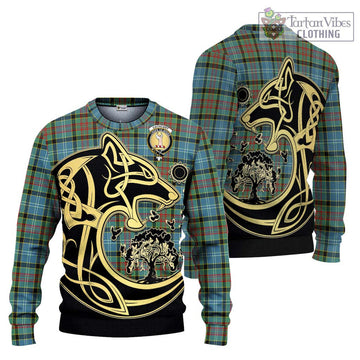 Cathcart Tartan Ugly Sweater with Family Crest Celtic Wolf Style