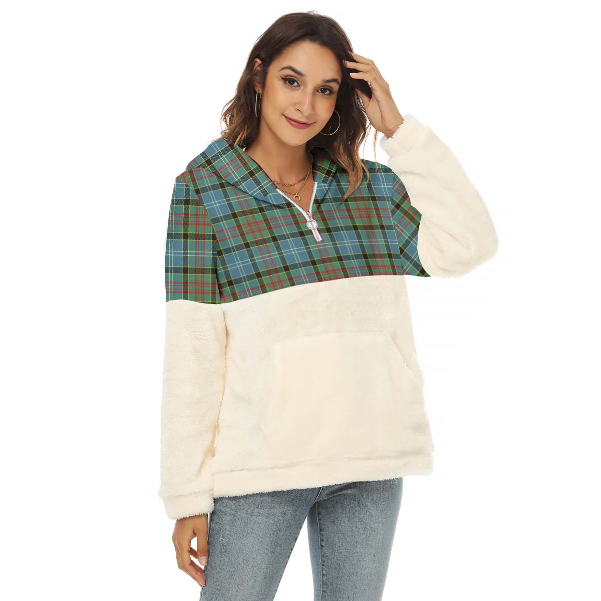 Cathcart Tartan Women's Borg Fleece Hoodie With Half Zip Female - Tartan Vibes Clothing