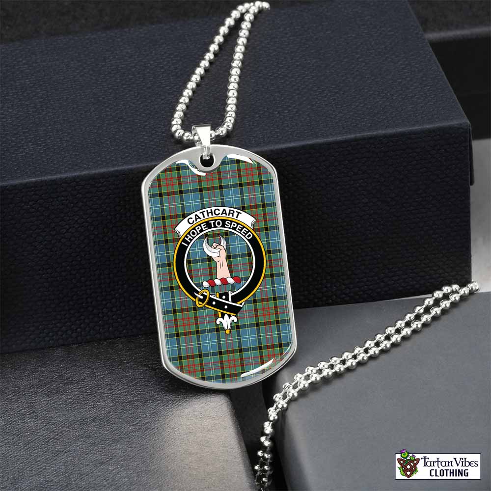 Tartan Vibes Clothing Cathcart Tartan Dog Tag Necklace with Family Crest