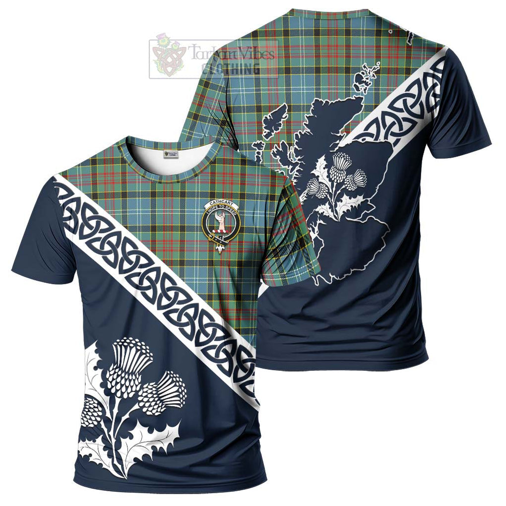 Cathcart Tartan T-Shirt Featuring Thistle and Scotland Map