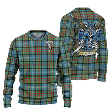 Cathcart Tartan Ugly Sweater with Family Crest Celtic Skull Style