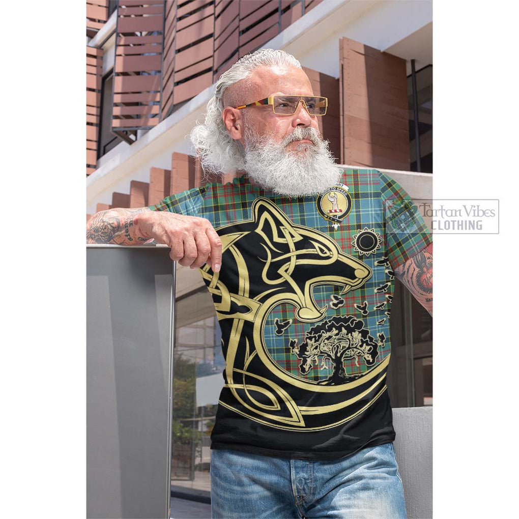 Tartan Vibes Clothing Cathcart Tartan Cotton T-shirt with Family Crest Celtic Wolf Style