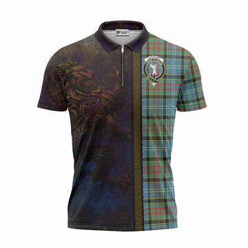 Cathcart Tartan Family Crest Zipper Polo Shirt Alba Gu Brath Be Brave Lion Ancient Style Unisex - Tartan Vibes Clothing