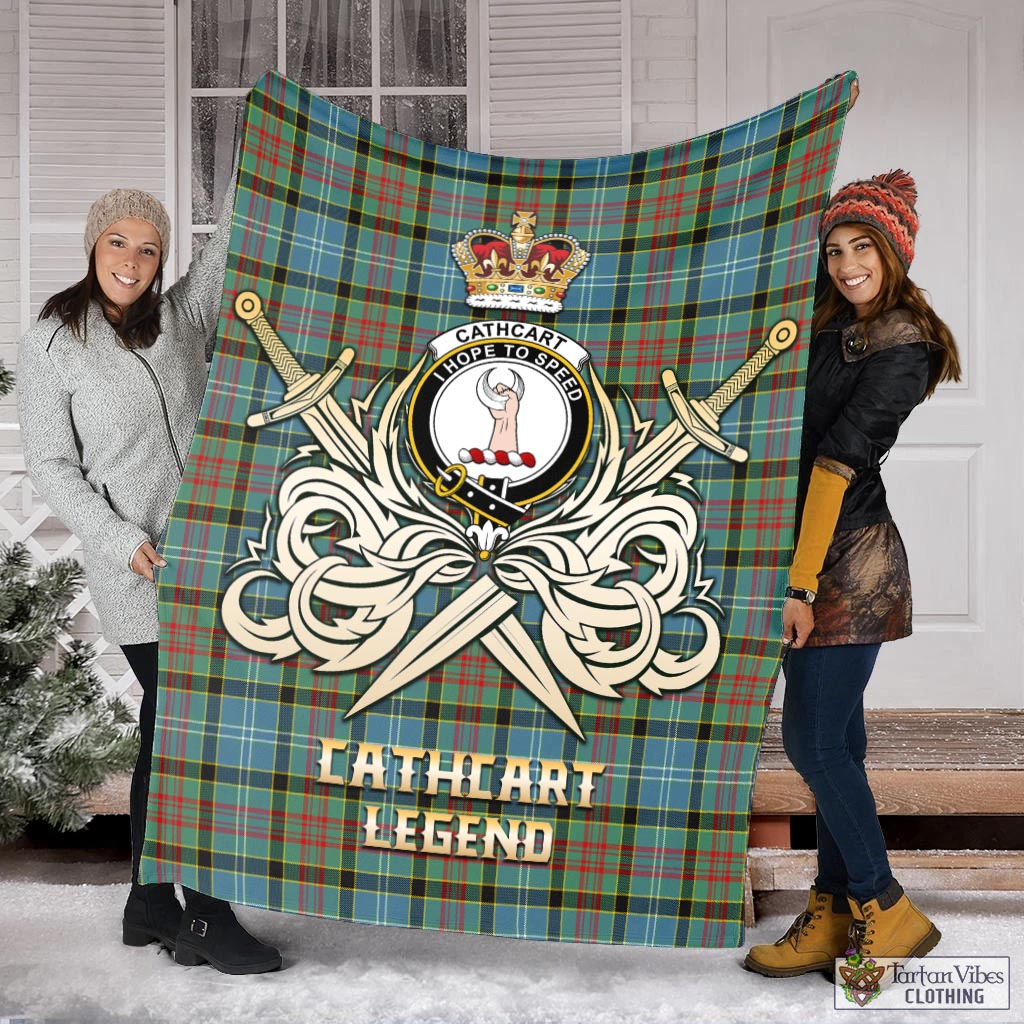 Tartan Vibes Clothing Cathcart Tartan Blanket with Clan Crest and the Golden Sword of Courageous Legacy