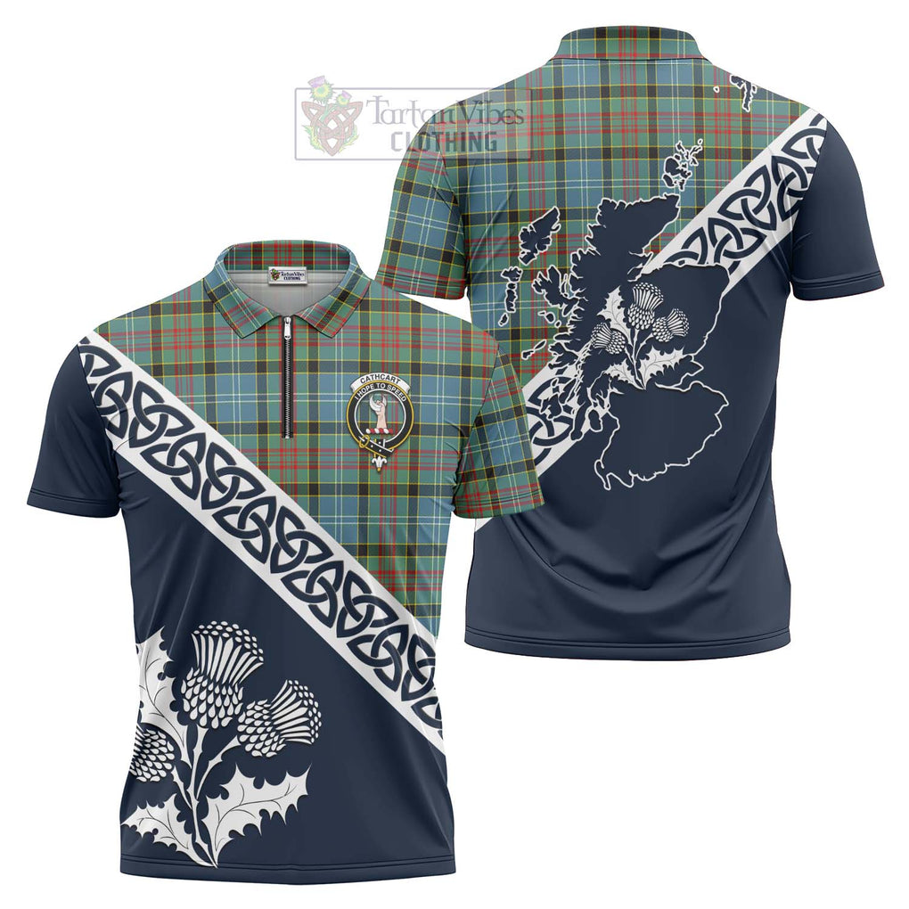 Tartan Vibes Clothing Cathcart Tartan Zipper Polo Shirt Featuring Thistle and Scotland Map