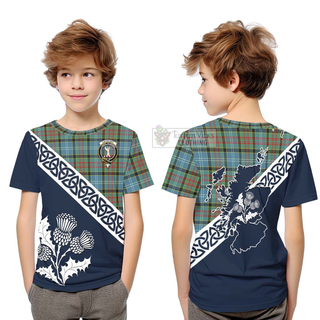 Tartan Vibes Clothing Cathcart Tartan Kid T-Shirt Featuring Thistle and Scotland Map