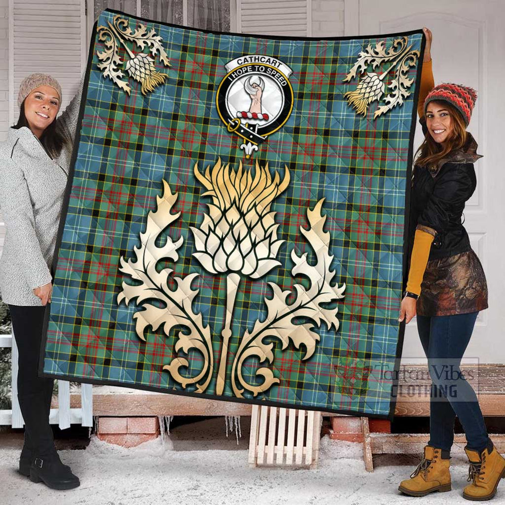 Tartan Vibes Clothing Cathcart Tartan Quilt with Family Crest and Golden Thistle Style