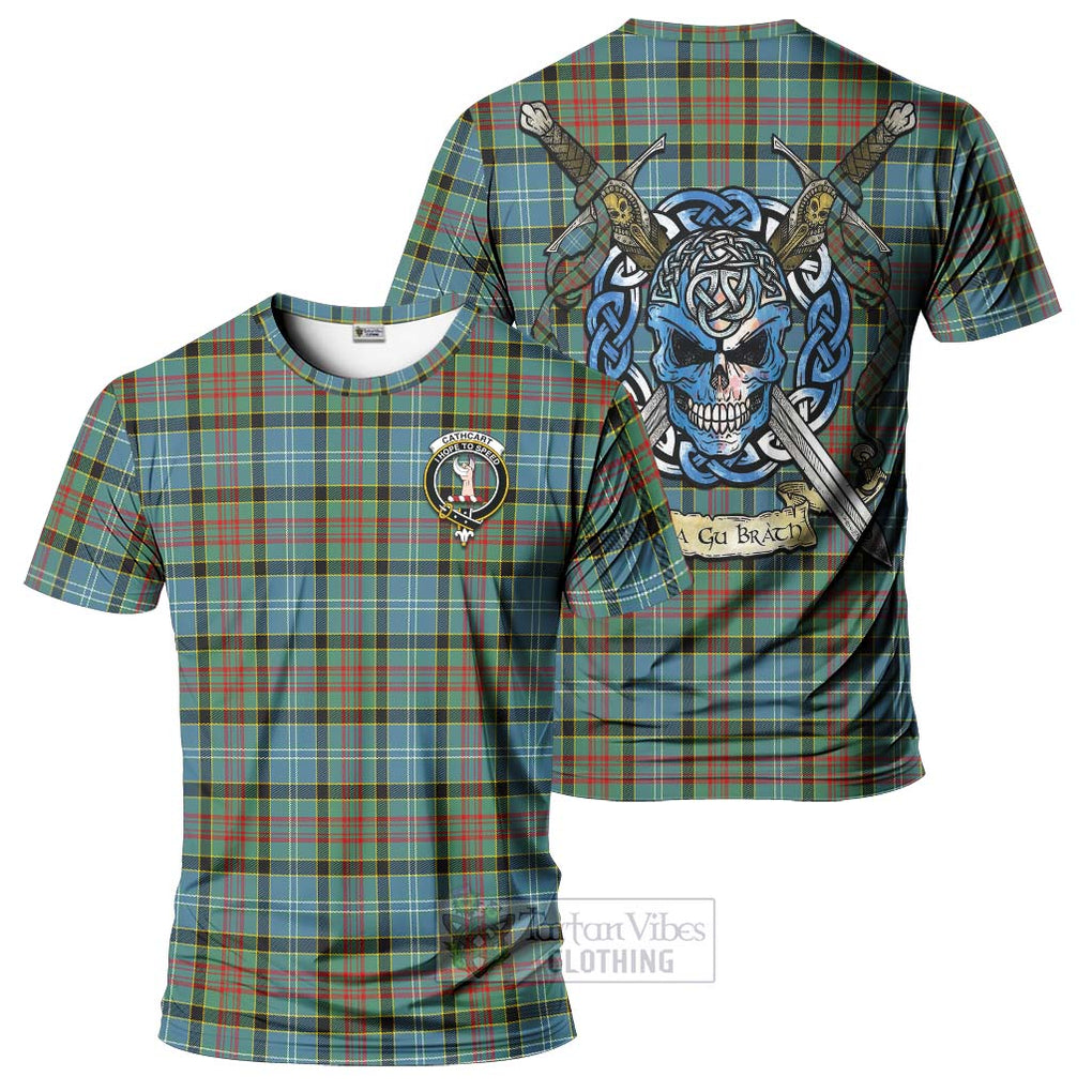 Tartan Vibes Clothing Cathcart Tartan T-Shirt with Family Crest Celtic Skull Style