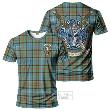 Cathcart Tartan T-Shirt with Family Crest Celtic Skull Style