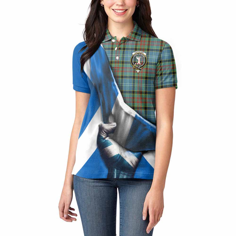 Tartan Vibes Clothing Cathcart Tartan Women's Polo Shirt with Family Crest Scotland Patriotic Style