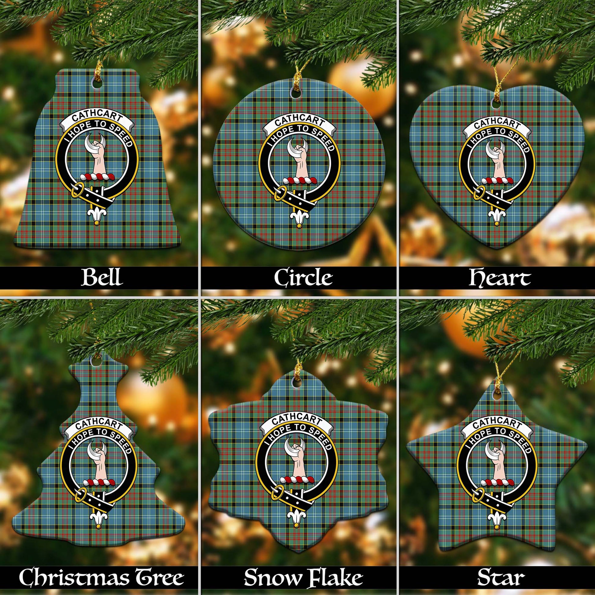 Cathcart Tartan Christmas Ornaments with Family Crest Ceramic Bell Pack 1: ornament * 1 piece - Tartanvibesclothing