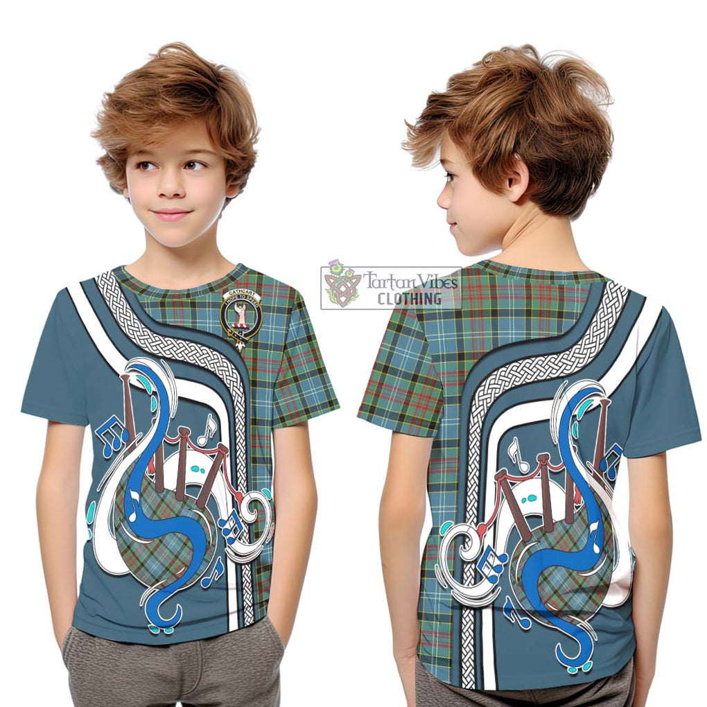 Tartan Vibes Clothing Cathcart Tartan Kid T-Shirt with Epic Bagpipe Style