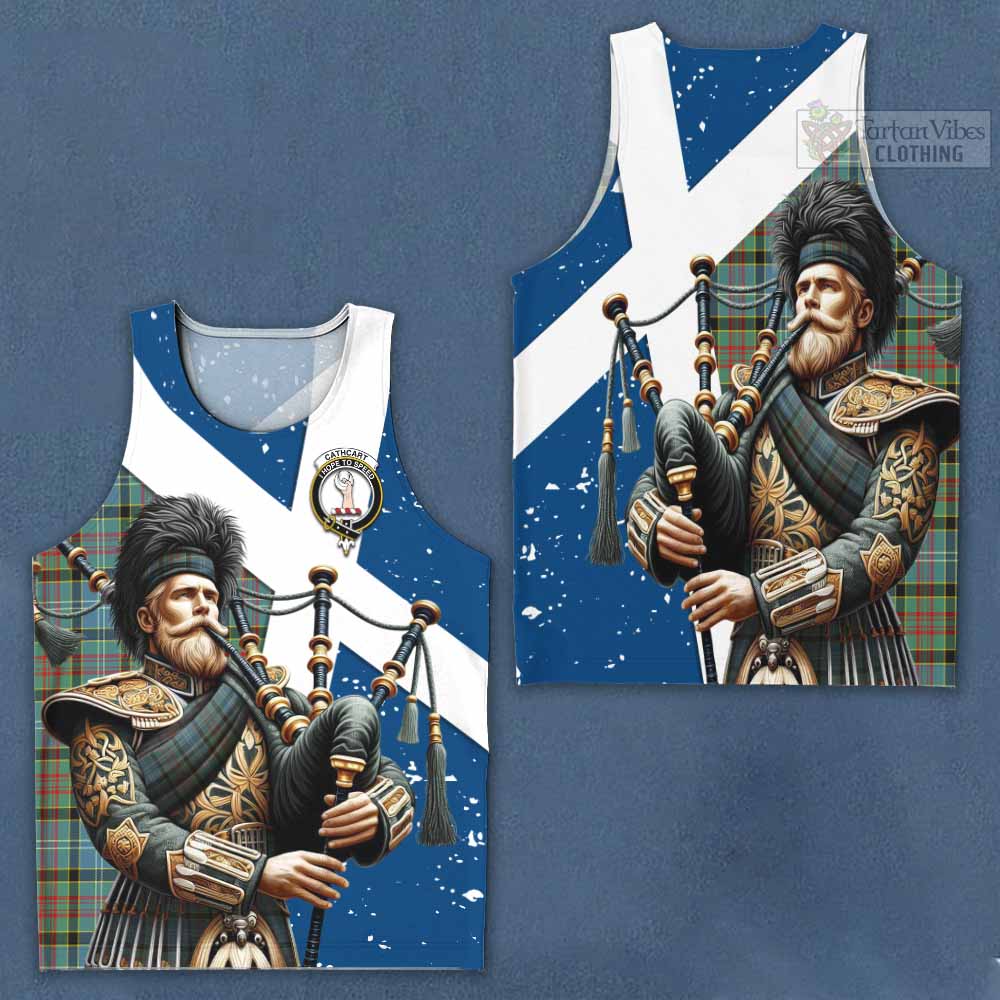 Cathcart Tartan Men's Tank Top with Family Crest Scottish Bagpiper Vibes