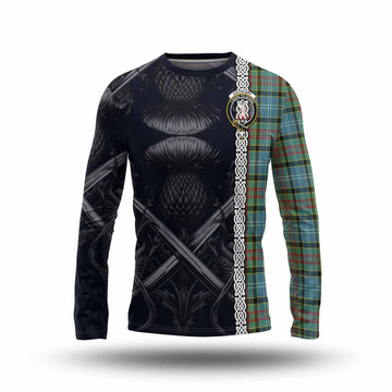 Cathcart Tartan Long Sleeve T-Shirt with Family Crest Cross Sword Thistle Celtic Vibes