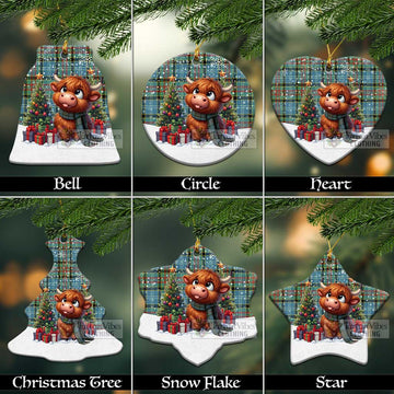 Cathcart Tartan Christmas Ceramic Ornament with Adorable Highland Coo