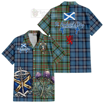 Cathcart Tartan Short Sleeve Button Shirt Happy St. Andrew's Day Half Tartan Style