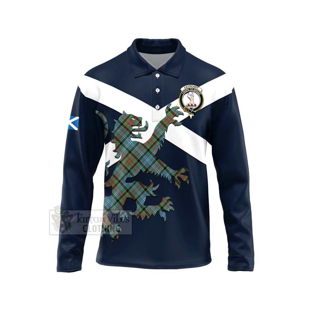 Tartan Vibes Clothing Cathcart Tartan Lion Rampant Long Sleeve Polo Shirt – Proudly Display Your Heritage with Alba Gu Brath and Clan Name