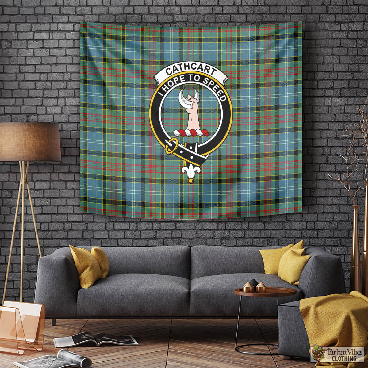 Tartan Vibes Clothing Cathcart Tartan Tapestry Wall Hanging and Home Decor for Room with Family Crest