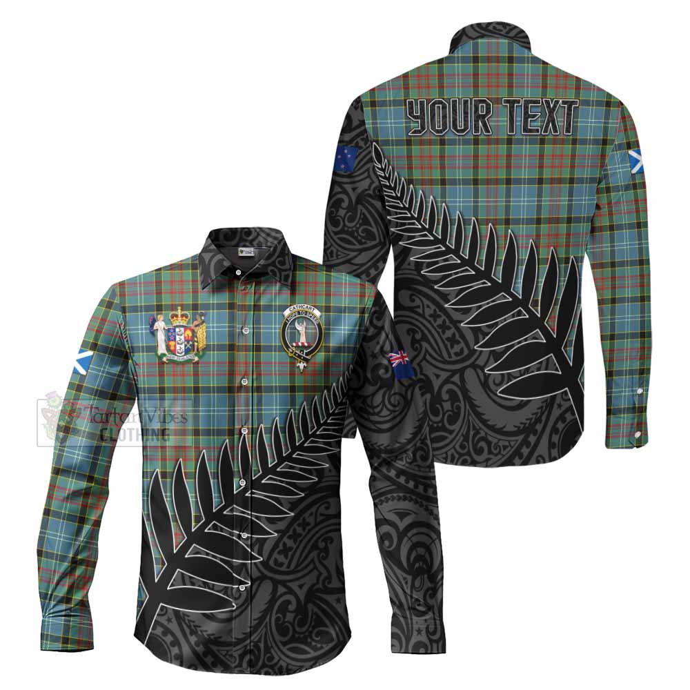 Tartan Vibes Clothing Cathcart Crest Tartan Long Sleeve Button Shirt with New Zealand Silver Fern Half Style