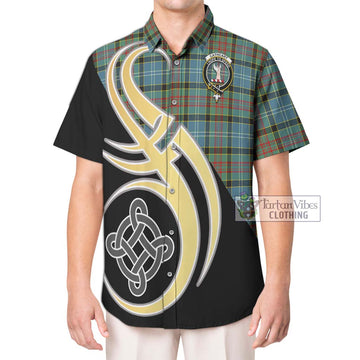 Cathcart Tartan Short Sleeve Button Shirt with Family Crest and Celtic Symbol Style