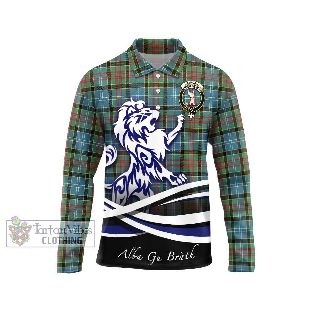 Cathcart Tartan Long Sleeve Polo Shirt with Alba Gu Brath Regal Lion Emblem Unisex - Tartanvibesclothing Shop