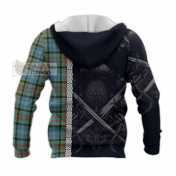 Cathcart Tartan Knitted Hoodie with Family Crest Cross Sword Thistle Celtic Vibes