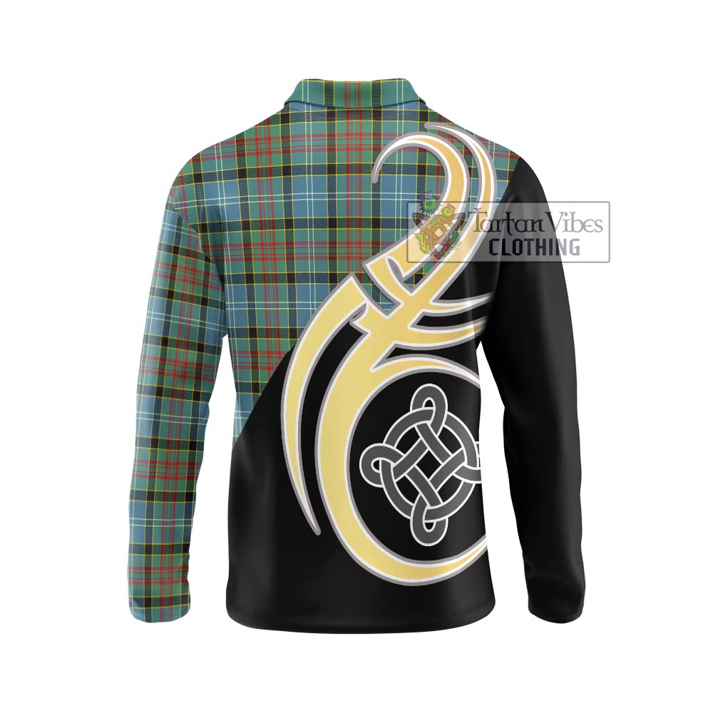 Cathcart Tartan Long Sleeve Polo Shirt with Family Crest and Celtic Symbol Style - Tartan Vibes Clothing