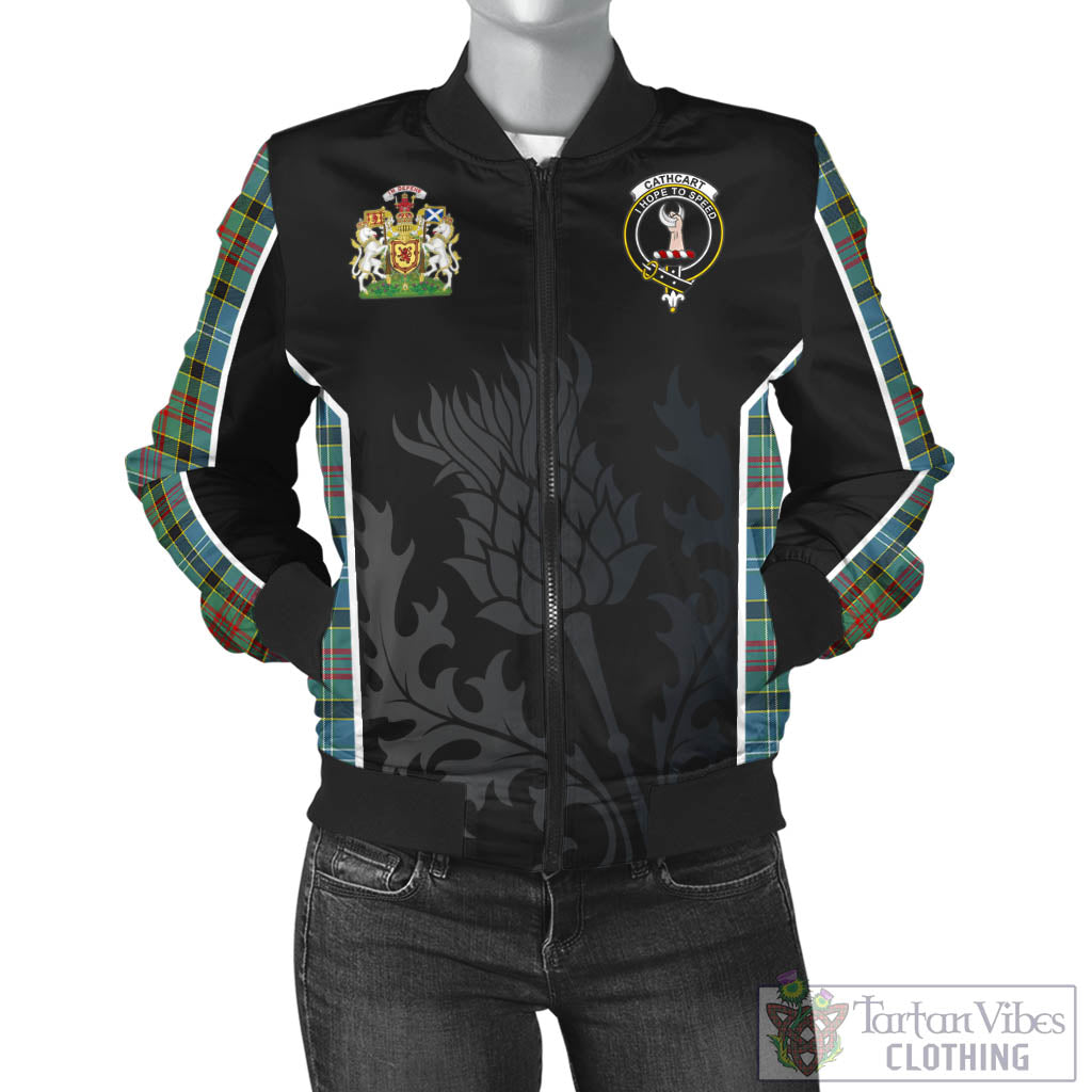 Tartan Vibes Clothing Cathcart Tartan Bomber Jacket with Family Crest and Scottish Thistle Vibes Sport Style