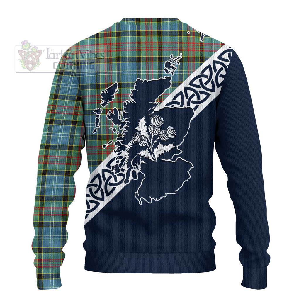 Tartan Vibes Clothing Cathcart Tartan Knitted Sweater Featuring Thistle and Scotland Map