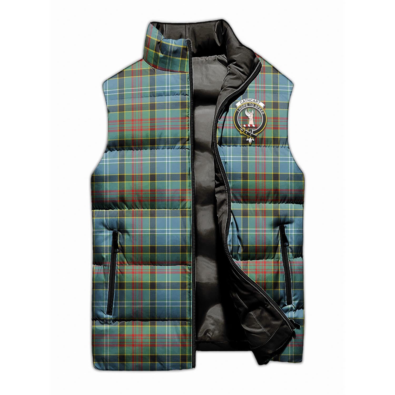 Cathcart Tartan Sleeveless Puffer Jacket with Family Crest - Tartanvibesclothing