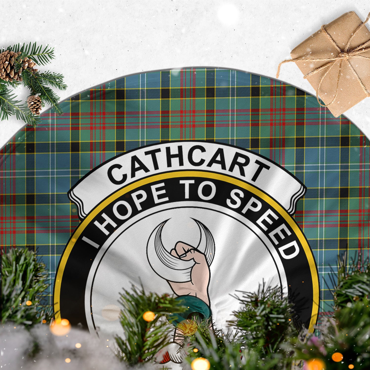 Cathcart Tartan Christmas Tree Skirt with Family Crest - Tartanvibesclothing