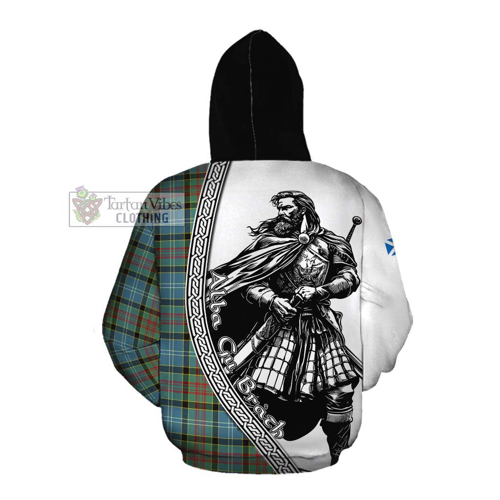 Tartan Vibes Clothing Cathcart Tartan Clan Crest Cotton Hoodie with Highlander Warrior Celtic Style