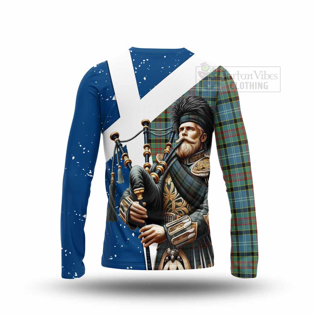 Tartan Vibes Clothing Cathcart Tartan Long Sleeve T-Shirt with Family Crest Scottish Bagpiper Vibes